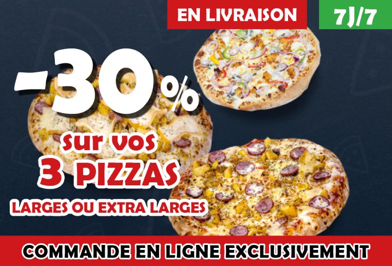 -30% dès 3 pizzas &#40;Medium ou larges&#41; achetées